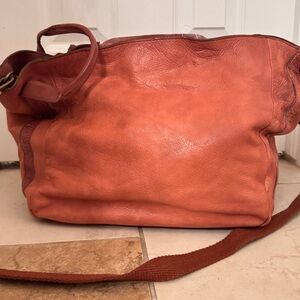 Large Free People Gingerbread Brown Distressed Leather Tote